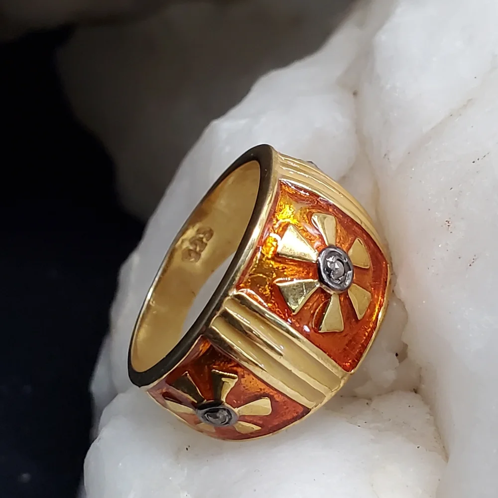 Solid Sterling Silver 925/18k Gold Ring Raw African Diamonds